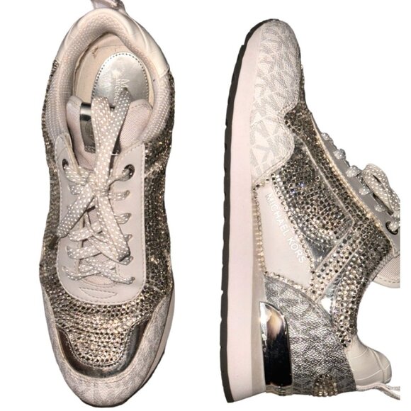 Women Sneakers, Crystals/ Rhinestones, Michael Kors shoes, Walking Shoes, Silver - Picture 4 of 15
